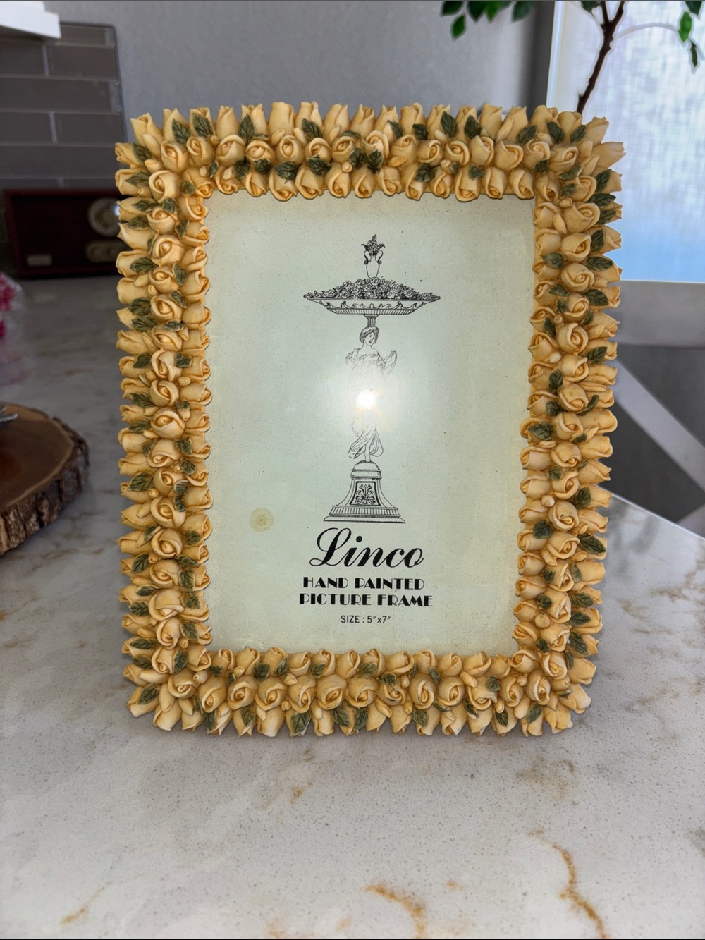 Vintage Yellow Rose Hand-Painted Picture Frame